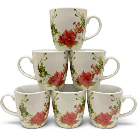 Set 6 Tazzine Caffe Ceramica Bianca Stella di Natale 80ml Rosso Verde Servizio Espresso Natalizio per Tavola Feste e Idee Regalo Casa (1/5)