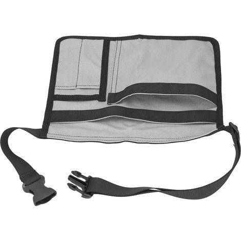 Verstellbare Seitentasche aus strapazierfähigem Oxford-Canvas, grau, mit Gürteltasche für Werkzeug. (1/5)