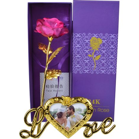 Rose Artificielle - 24 K Or Plaqué - Hauteur 25 cm - Diamètre 8 cm - Décoration Intérieure Extérieure - Lot de 1