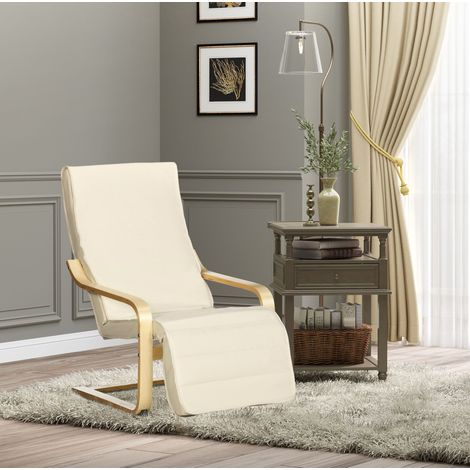 Fauteuil relax à bascule en tissu crème, repose-jambes 5 positions, structure en bois, assise confortable 120 kg pour salon et salle à manger - CHICFURN (1/5)