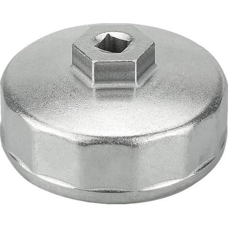 Cloche de Filtre à Huile 74mm 14 Pans en Alliage d'Aluminium Charge Lourde Compatible avec Clef 3/8" Douille 27mm pour Moteur de 2,3L et 2,5L Voiture (1/5)