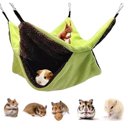 Hamac double couche JeiibrZui pour rongeurs - 34 x 34 cm - 1 pièce - Nid de couchage doux en velours pour hamster, cochon d'Inde et lapin (1/5)