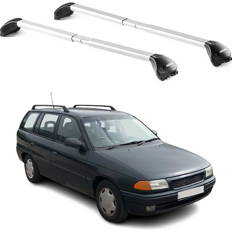 OMAC Barres de toit transversales certifiées TÜV pour Opel Astra F G Break 1991-2004 – Verrouillables (4 antivols) – Charge max 100 kg – Sangle inox + protection caoutchouc Argent (1/4)