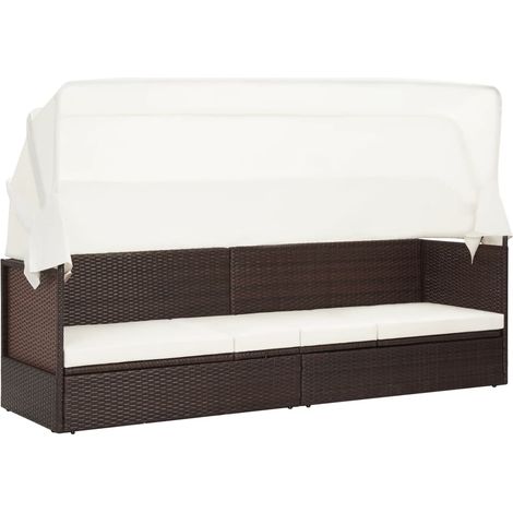 vidaXL Garden Sofa with Canopy Poly Rattan Brown