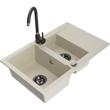 Mexen Gaspar lavello in granito 1,5 vasche con scolapiatti e rubinetto cucina Telma, beige - 6507-69-670200-70 (1/5)