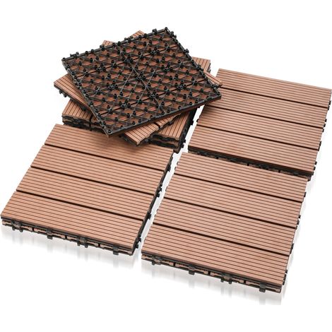 Jiubiaz Terrassenfliesen 44 Stück (4m²) Klickfliesen in Holzoptik, WPC Fliese，30 x 30cm, Braun