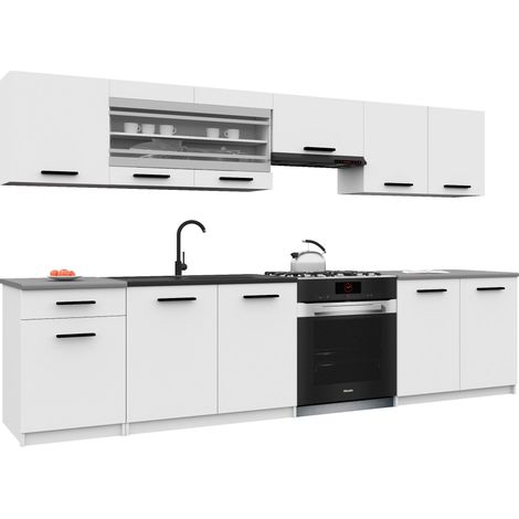 Belini ITALIA 4 Cuisine Equipée Modulaire Complète - 260 cm. Meubles Hauts Bas avec Plan de Travail, Blanc Mat (1/5)
