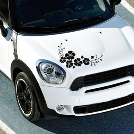 Lot de 4 Pcs NOIR Sticker Voiture Fleur Autocollant Waterproof Amovible Décoration Véhicule Couverture de Rayures (1/3)