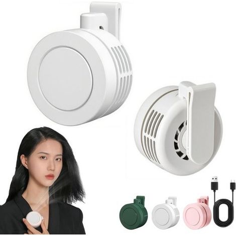 Mini ventilador de cuello，900 mAh，Mini ventilador silencioso sin aspas con clip，Ventilador de cuello y cintura ajustable de 3 velocidades，Blanco (1/5)