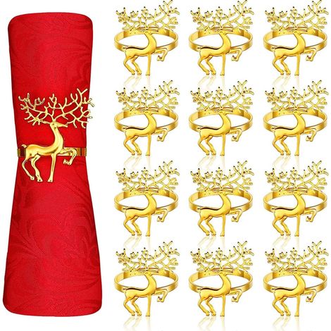 12 pièces ronds de serviette renne Noël or 6 cm motif elk, pour décoration de table festive et Thanksgiving