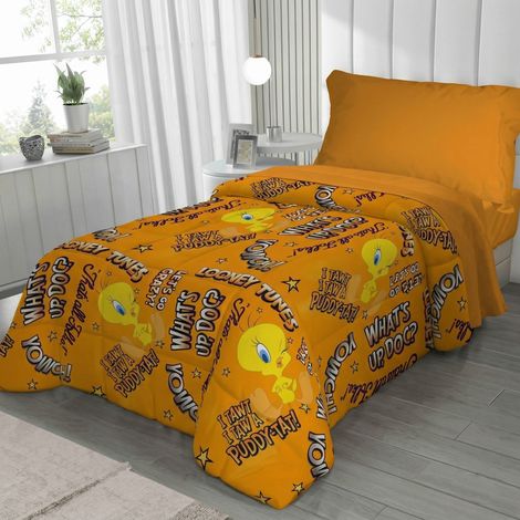 Enfants avec une simple couverture 170x250 Tweety orange Looney Tunes – Courtepointe légère 80 g/m² en microfibre, fabriqué en I (1/5)