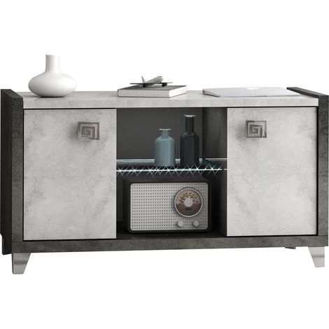 HOFFMAN - Meuble TV 2 Portes 105cm Gris Aspect Pierre avec Led (1/2)