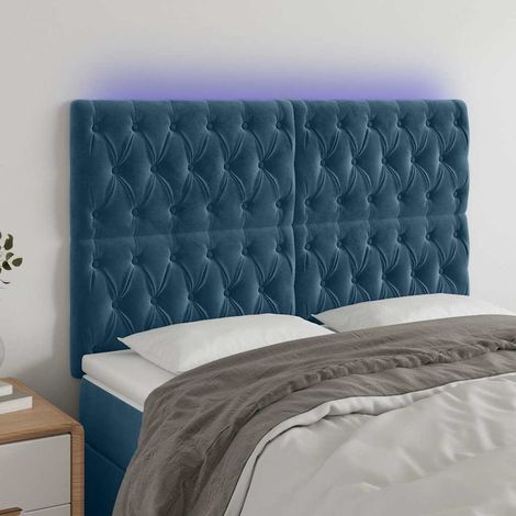 vidaXL Cabecero con luces LED terciopelo azul oscuro 144x7x118/128 cm (1/5)