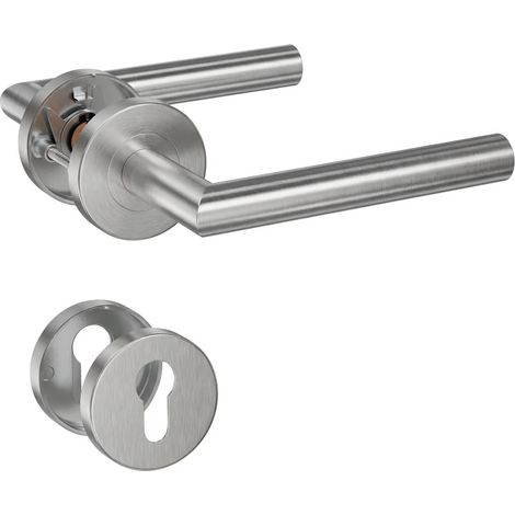 lot de poignées de porte à levier en acier inoxydable avec écusson à trou cylindrique, poignée de serrure de porte à mortaise, couleur argent (SO2-103C) (1/5)