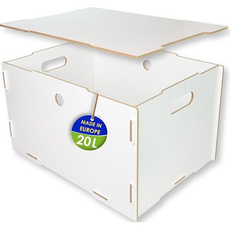 Boîte de rangement 39x29x22,5cm avec couvercle (Coffre en bois MDF blanc) - Caisses empilables poignées - Bac pour documents, jouet, livres (1/5)