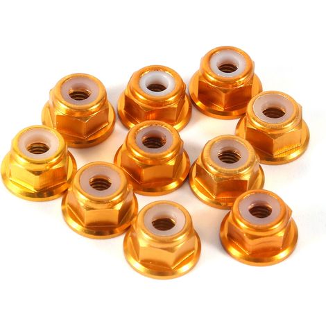 Satz mit 10 selbstsichernden Sechskantmuttern aus Aluminium mit M3-Nyloneinsatz, goldfarben