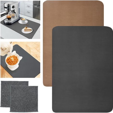 2 Pièces Tapis Egouttoir Vaisselle à Café, 40 x 30cm Tapis Absorbant Vaisselle, Tapis Silicone Antidérapant, Tapis Vaisselle Egouttoir Absorbant pour Cuisine, Salon(Marron + gris) (1/5)