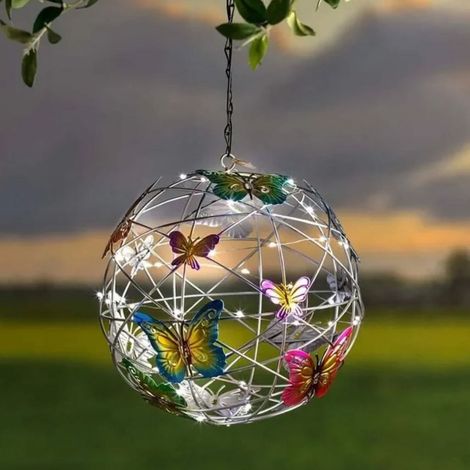 Lampe Solaire Suspendue Papillon - Éclairage Décoratif Extérieur Sphérique pour Jardin Cour Arrière - Aluminium - 1 Pièce (1/5)