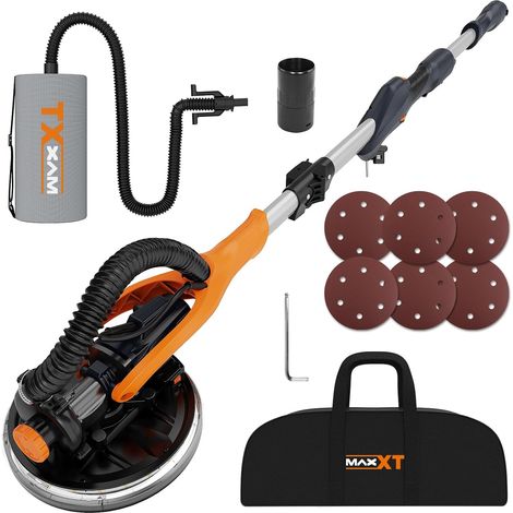Ponceuse pour cloisons sèches MAXXT Ponceuse électrique pliable pour cloisons sèches fonction d'auto-aspiration lumière LED poignée télescopique vitesse variable 600-1900rpm, moteur 820W disques de po (1/5)