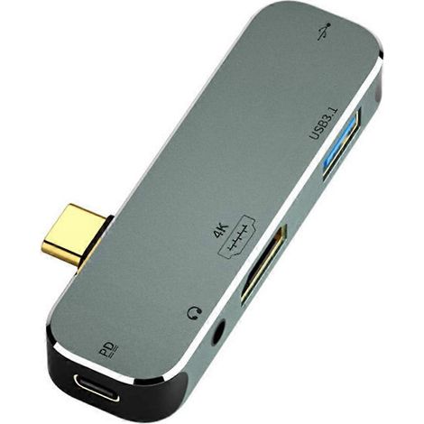 5-in-1 USB-Typ-C-Verlängerungshub für PC, 3,55-mm-Klinkenanschluss, PD100W, USB 3.0/USB 3.1 kompatibel – YX04-X5 USB-Repeater (1/5)