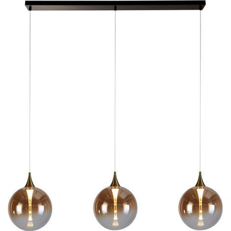 Searchlight Alchemy Lampe suspendue à 3 lampes LED, métal noir et verre ambré (1/3)