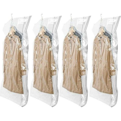 Vacuum storage bags for hanging clothes, 4 packs (105 × 70 cm), vacuum bags for suits, coats, jackets, save 80% of space, closet organizer