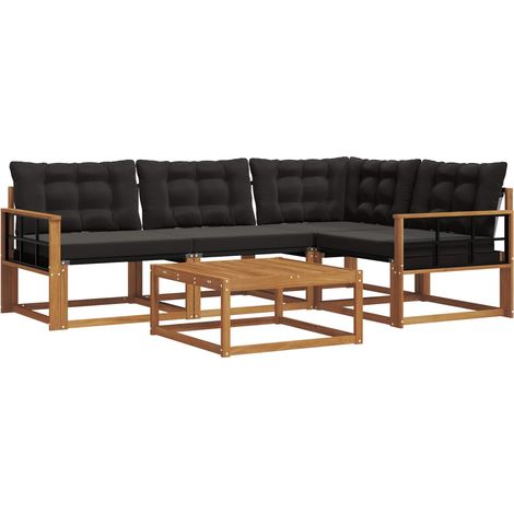 Outdoor Sofa Set with Cushion 5 pcs Natural and Black vidaXL