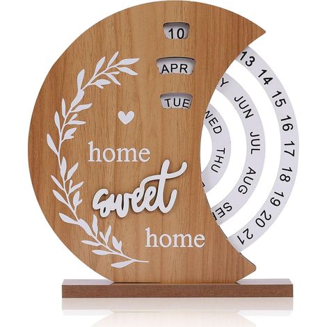 Calendrier de bureau perpétuel en bois - Calendrier vintage rotatif en bois avec calendrier lunaire - Pour la maison et le bureau (1/5)