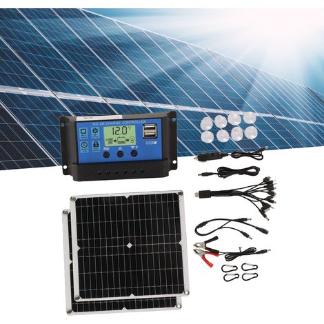 Kit solar portátil [panel de 50 W y controlador USB de 60 A] monocristalino IP65 para camping, caravanas y cortes de luz. (1/5)