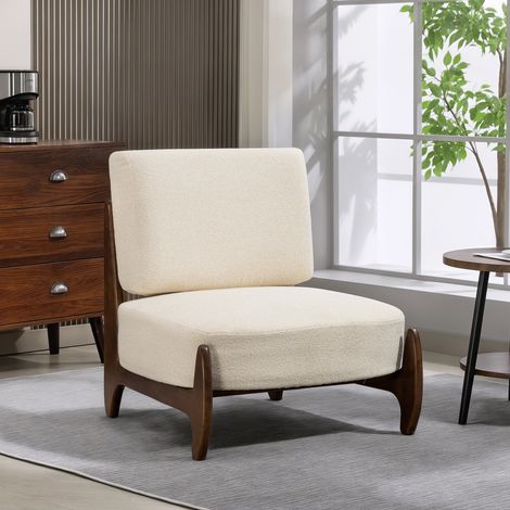 Poltrona lounge imbottita in ciniglia, comoda poltrona da camera da letto, cuscino spesso, seduta imbottita, 72 x 73,5 x 81 cm, crema