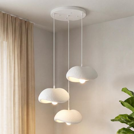 Suspension à 3 Lumières De Style Wabi-Sabi, Lampe Moderne à Douille E27, Abat-Jours Blancs De Style Japonais Pour Salon, Chambre, Couloir, Coiffeuse, îLot De Cuisine Et Escalier (Circulaire) (1/5)
