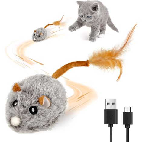 Souris électrique rechargeable par USB pour chat avec son grinçant, jouet interactif pour chats d'intérieur, souris automatique avec gazouillis réalistes, jouet de chasse amusant pour animaux de compa