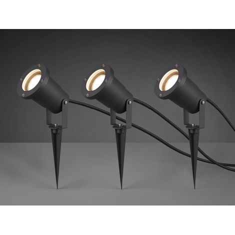 3-er SET Gartenstrahler mit Erdspieß, Anschlusskabel, Stecker & GU10 LED (1/5)