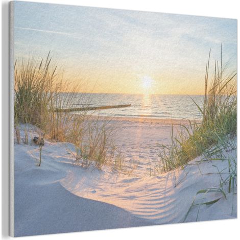 TABLEAU ACOUSTIQUE Plage - Soleil - Dune - Herbe - Sable - Horizon Décoration Murale Feutre 100x70 cm (1/5)