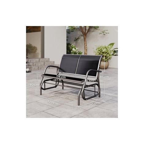 Banc balançoire de jardin noir 2 places en métal 120 x 70 x 88 cm avec assise pour jardin, terrasse et parc (1/5)