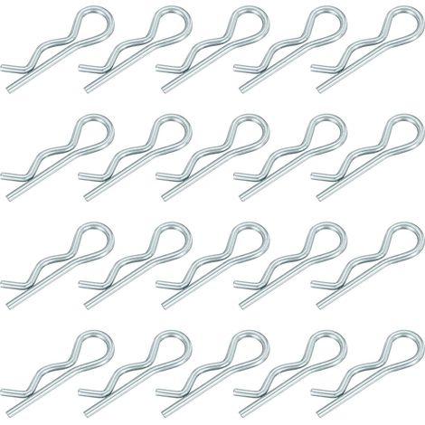 Pasadores elásticos partidos de 1 mm x 17 mm, sujetadores elásticos, pasadores de retención, clips en R de acero al carbono color plata, 20 unidades.