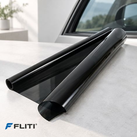 FLITI Film Solaire Voiture Noir 300x50cm VLT 15% Protection UV Isolation Thermique 50% Fenêtre Teinté 2 Pièces (1/5)