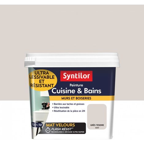 Peinture mate ultra-résistante pour cuisine et bains – Technologie Syntilor Flash Resist – 0,75 L – Lessivable et séchage rapide (1/5)