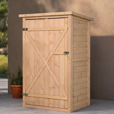 Abri de jardin compact en bois naturel avec étagères et verrou (1/5)