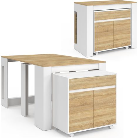 Table buffet extensible ORLANDO 6 personnes 140 cm bois blanc façon hêtre (1/5)