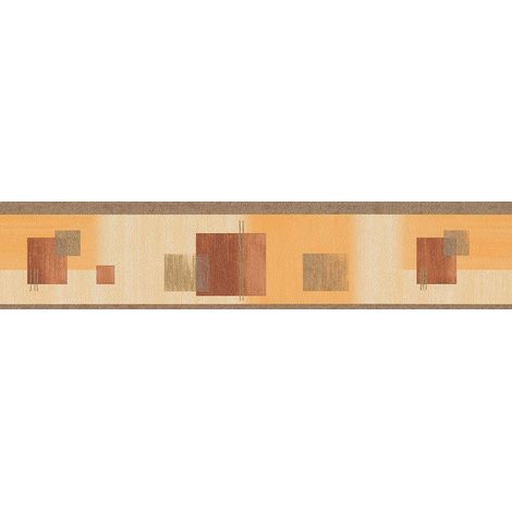 Frise papier peint orange & rouge | Frise papier peint salon à motif géométrique | Frise tapisserie marron orange & rouge géométrique - 5,00 x 0,13 m (1/2)