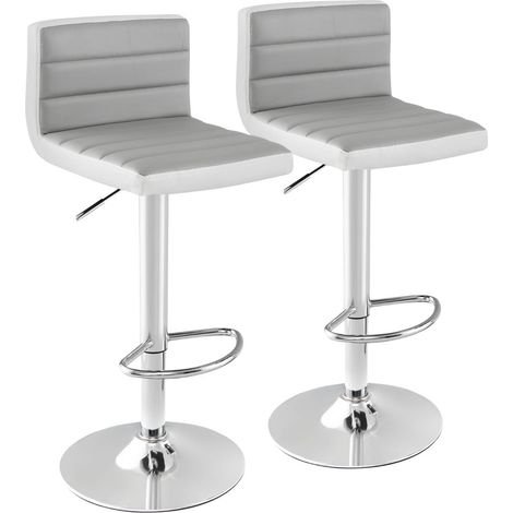 Lot de 2 chaises de bar pivotantes réglables 37 x 42 x 82-102 cm confortables avec dossier rembourré design moderne en cuir pu gris et blanc