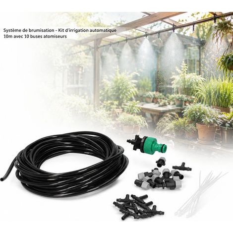 Lot de 2 Système de brumisation - NZ1010 - Kit d'irrigation automatique 10m avec 10 buses atomiseurs pour jardin et serre, 10 buses haute pression pour une brumisation fine et efficace (1/4)