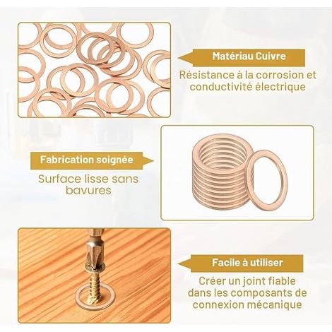 Joint Cuivre M12 ID OD D'Épaisseur Rondelle Plate Métrique pour Vis Boulon Bouchons de Vidange D'Huile (1/3)