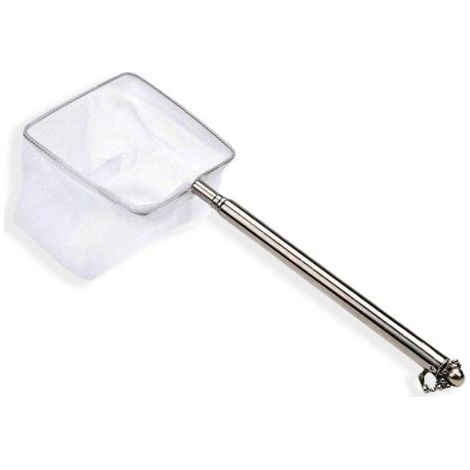 Épuisette Aquarium Télescopique Carrée en Nylon avec Manche en Acier Inoxydable Filet Fin pour Poissons Crevettes et Débris