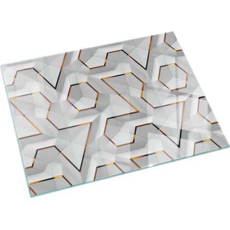 Modernes Kaminaccessoire Funkenschutzplatte für Kamin Hitzeschutz Schutzplatte Hartglas Dekorative Glasbodenplatte Geometrisches 3D-Muster 60x40 cm