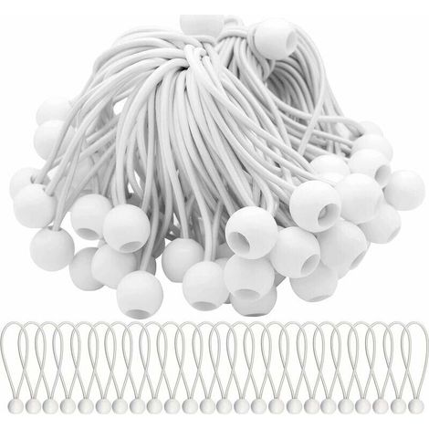 Qiyao – Lot de 40 tendeurs élastiques avec boules – Câble 150 mm extensible jusqu'à 300 mm – Caoutchouc durable pour bâches et bannières