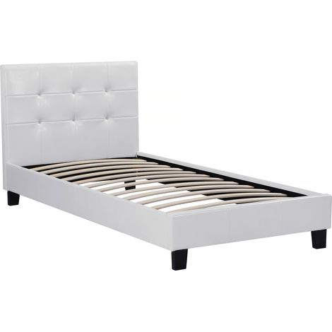 Habitat Et Jardin – Lit simple PVC Julia 90 x 190 cm – Tête de lit capitonnée – Finition brillante – Sommier inclus – Blanc (1/4)