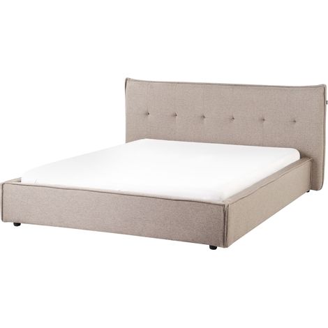 Letto Tessuto 160 x 200 cm Rivestimento in lino Gambe nere con testiera e struttura a doghe Mobili per la camera da letto Tortora Lestre