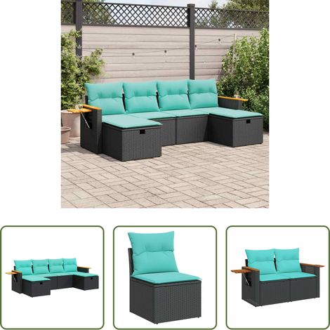 vidaXL Set de sofás de jardín 6 piezas y cojines ratán sintético negro (1/5)